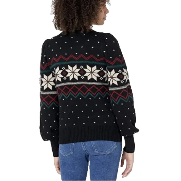 Ralph Lauren Fair Isle Puff Sleeve Sweater Wintry Snowflake Wool Mix Size Small - Picture 6 of 16